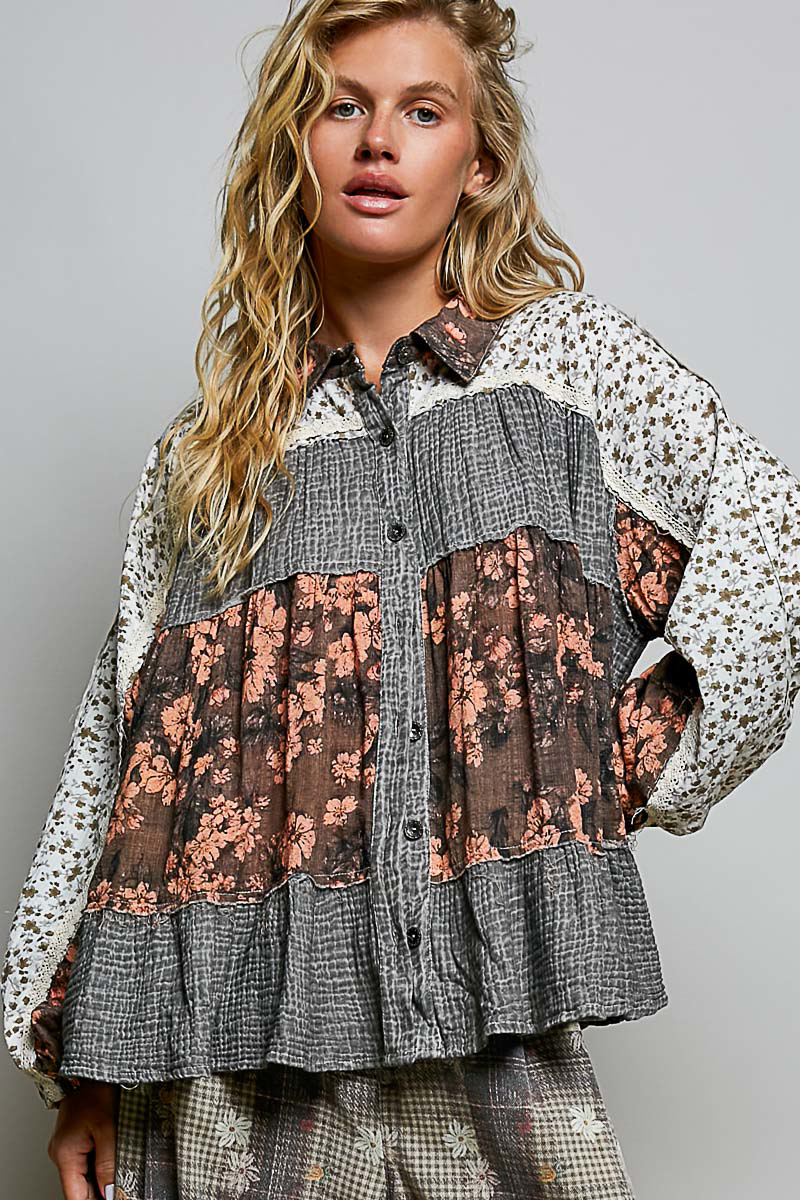 PREORDER- Patchwork Floral Printed Blouse
