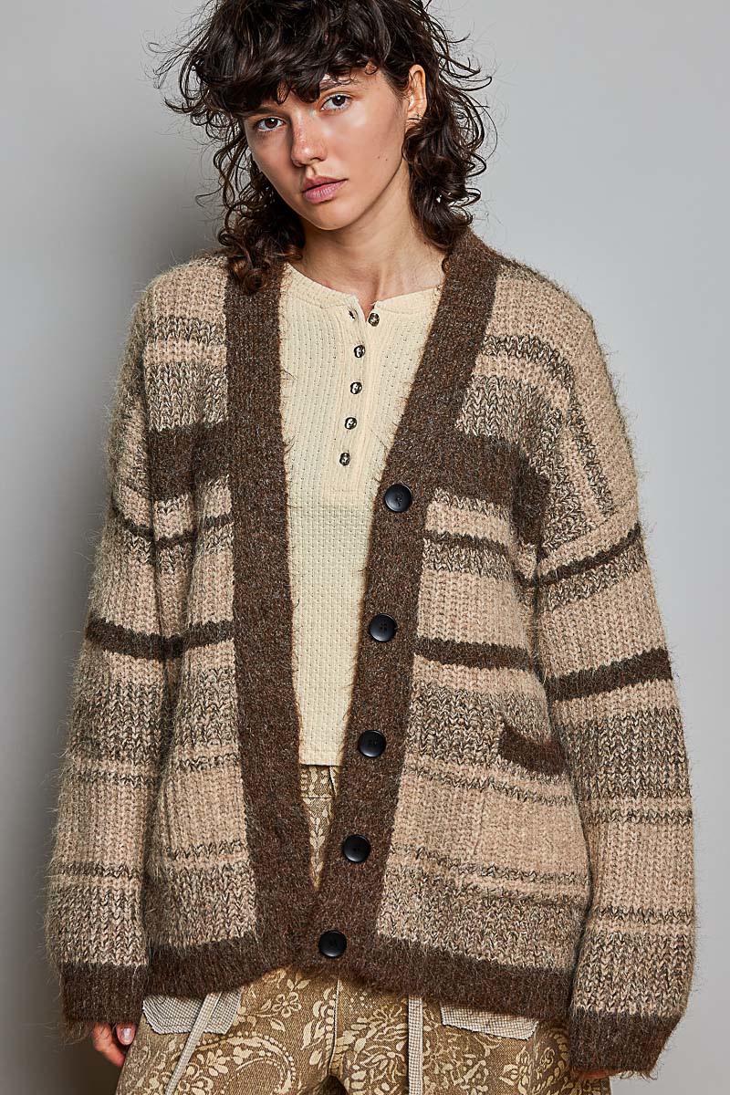 PREORDER- Striped Knit V-Neck Cardigan