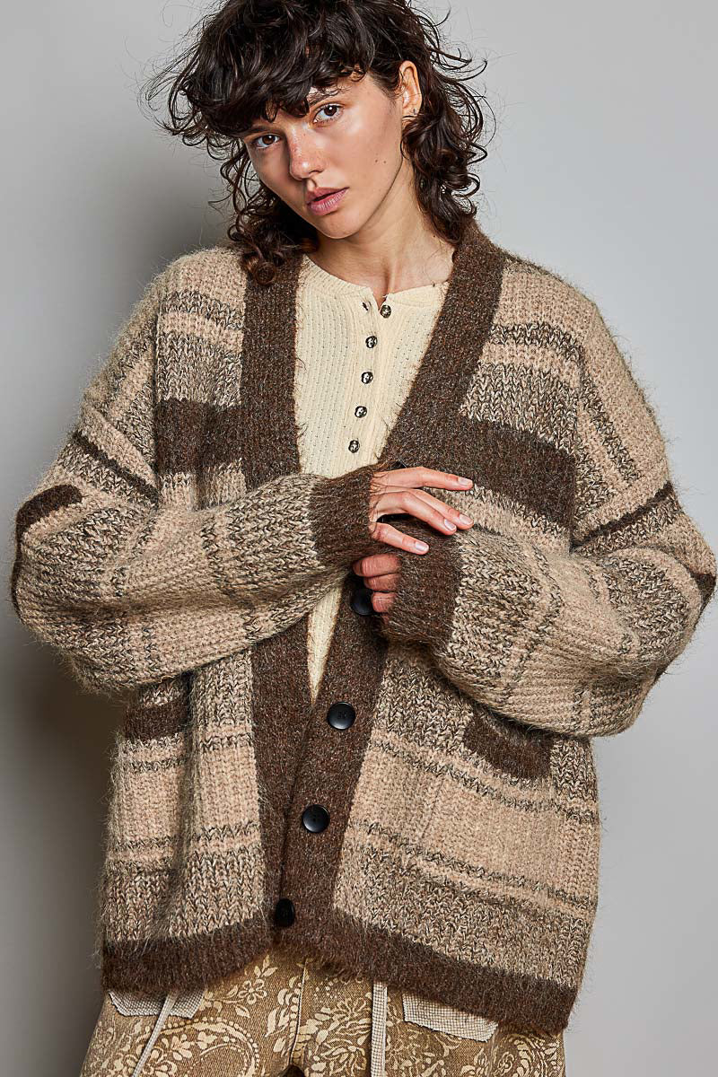 Oversized Sweater Cardigan in Choco Multi