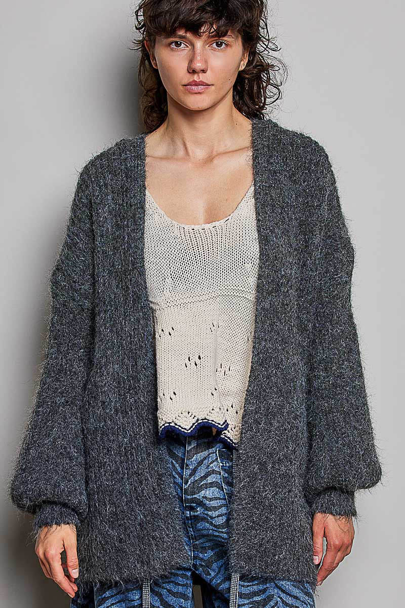 Chunky Knit Hooded Cardigan in Charcoal