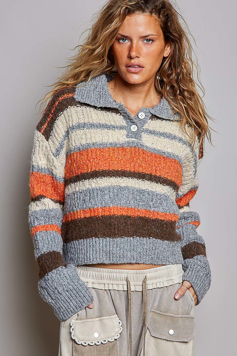 Striped Knit Sweater in Cream Multi