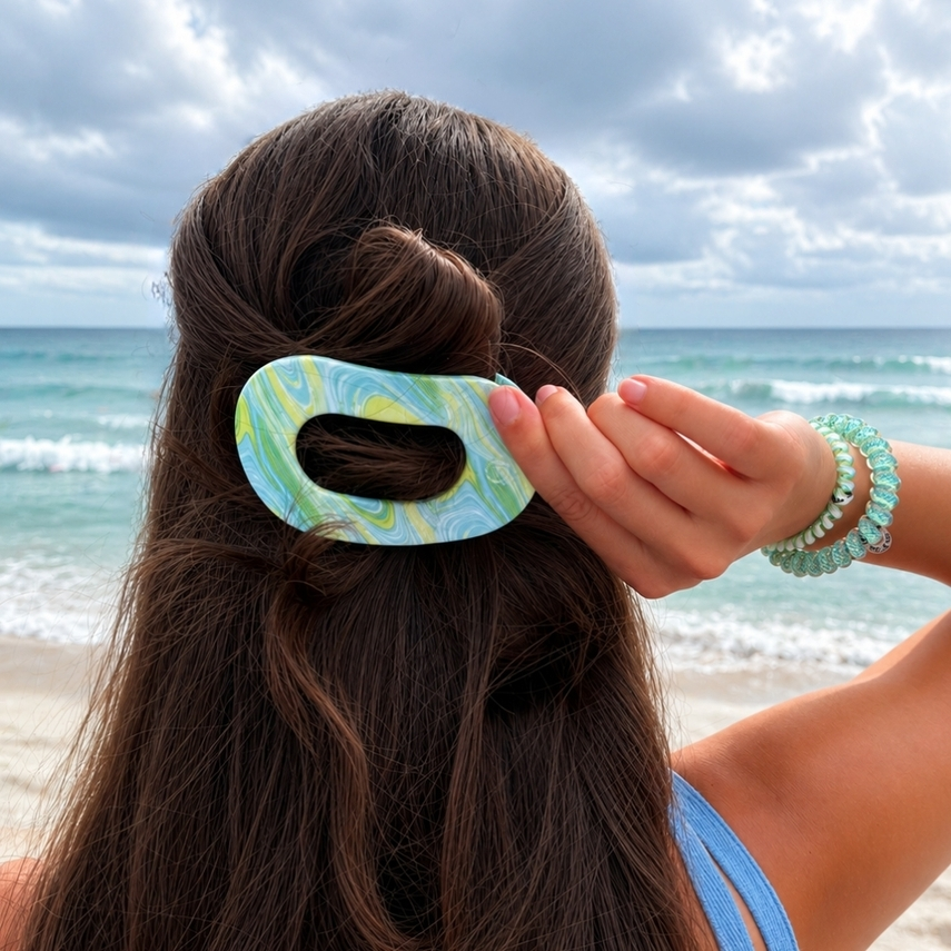 Flat Round Hair Clip - By The Sea Shore - Multiple Sizes