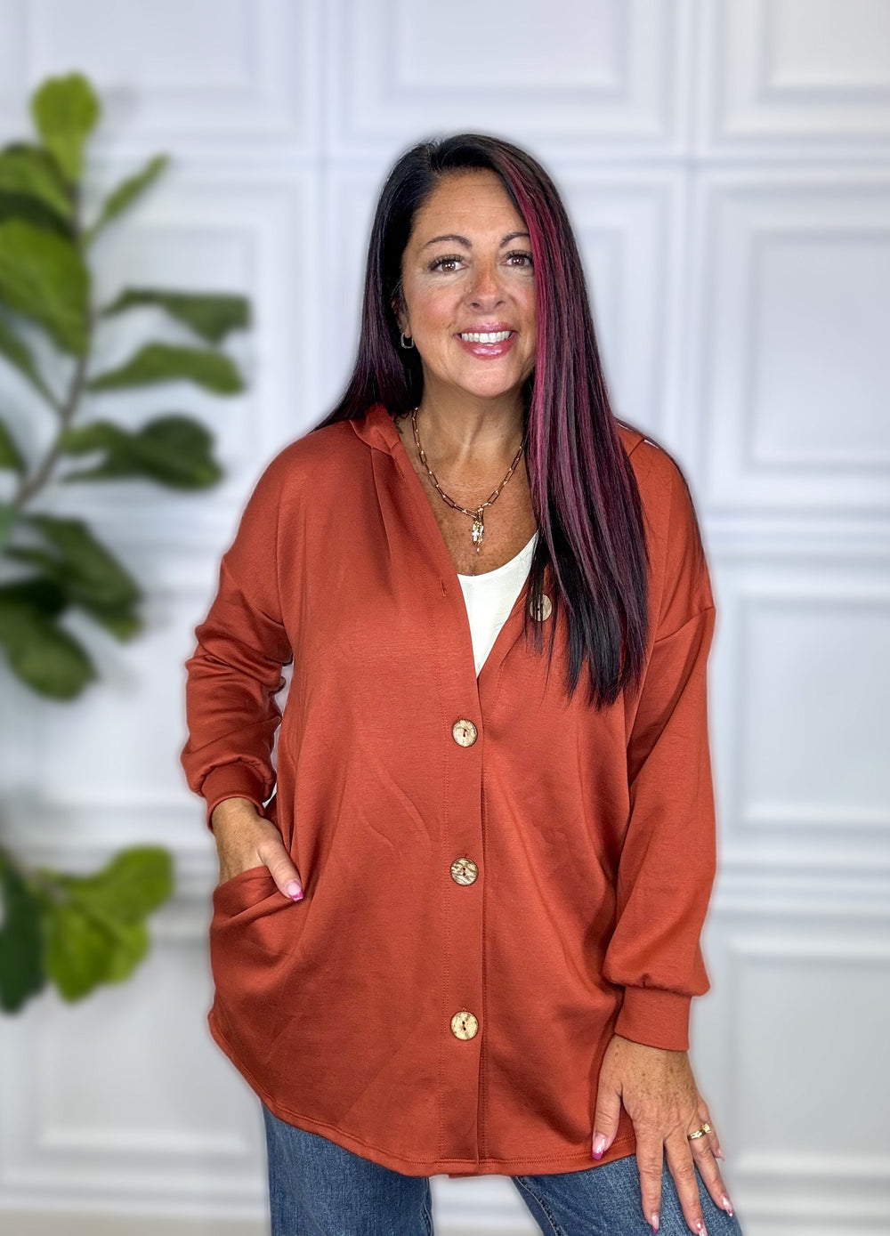 Falling For You Rust Button Up Hooded Shacket *Final Sale*