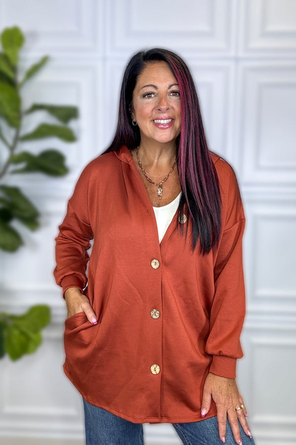 Falling For You Rust Button Up Hooded Shacket *Final Sale*