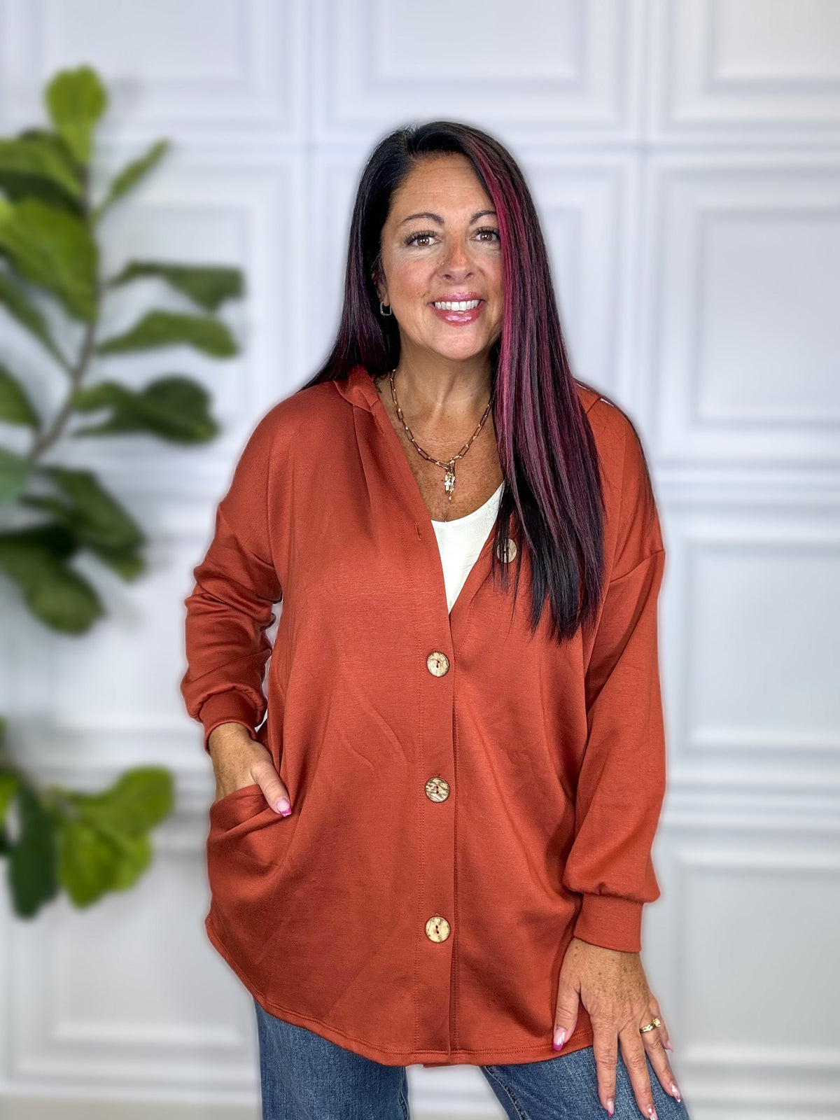 Falling For You Rust Button Up Hooded Shacket *Final Sale*