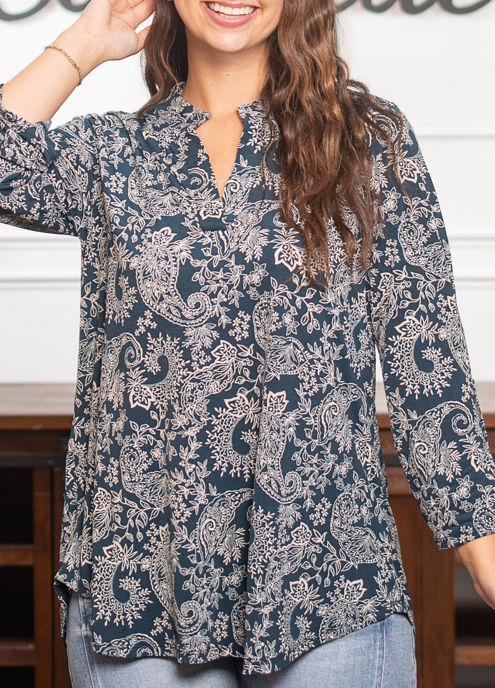Dear Scarlett Classic Lizzy- Teal & White Damask *Final Sale*