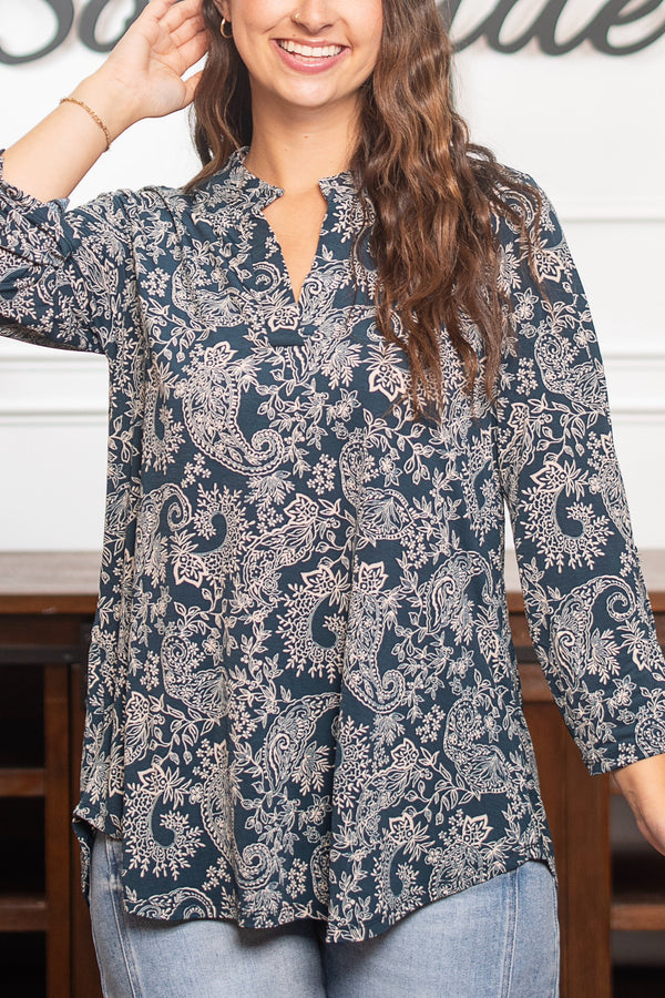 Dear Scarlett Classic Lizzy- Teal & White Damask *Final Sale*