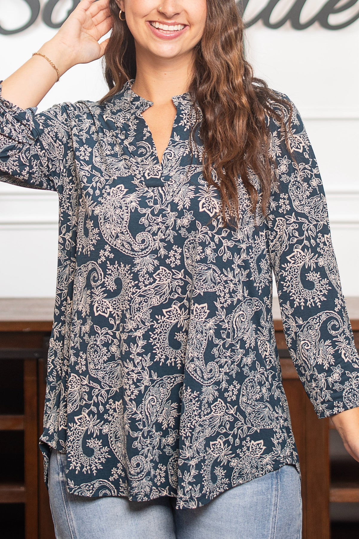 Dear Scarlett Classic Lizzy- Teal & White Damask *Final Sale*