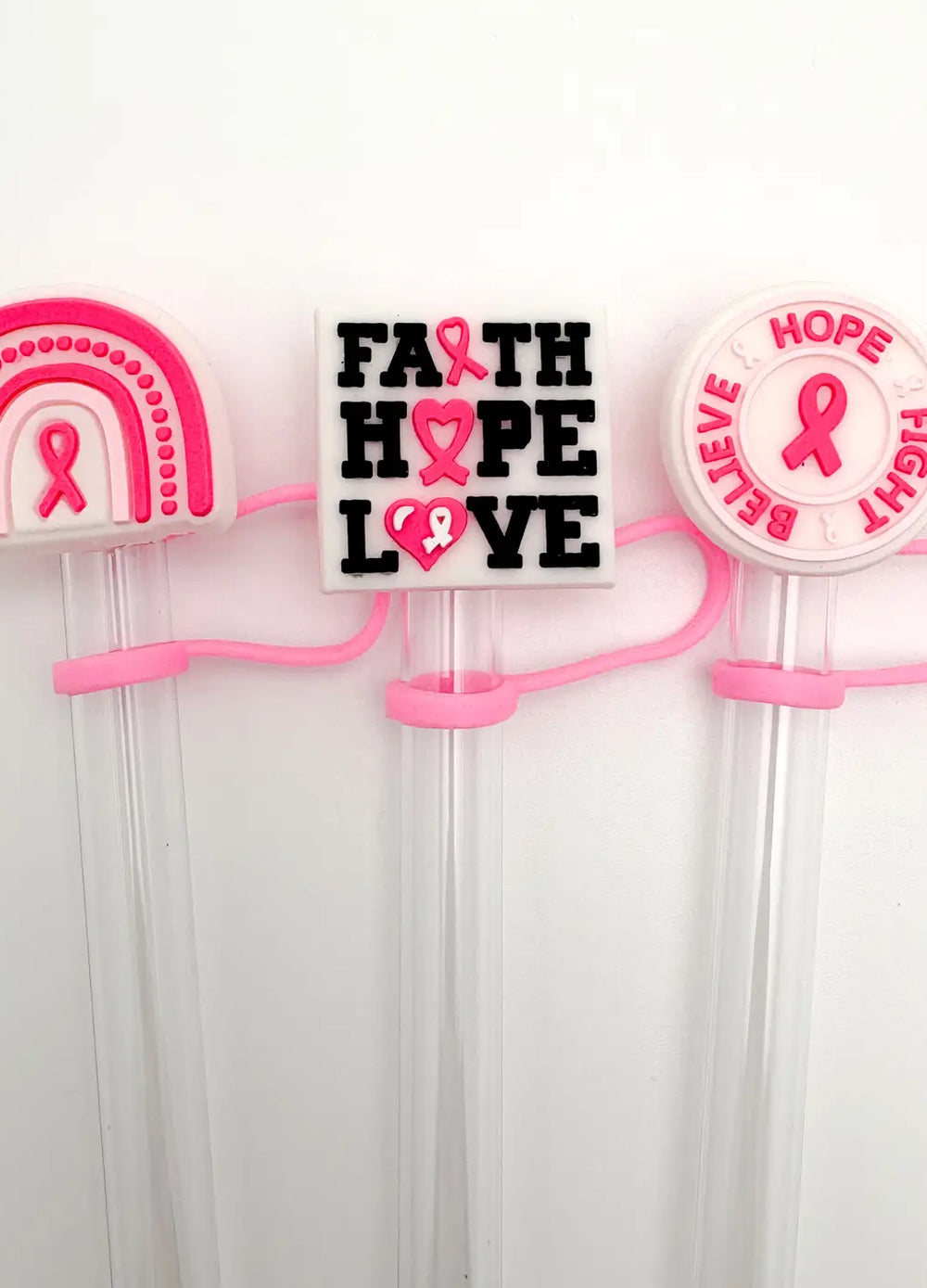 Breast Cancer Awareness 3 Pack Straw Toppers