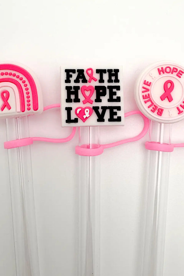 Breast Cancer Awareness 3 Pack Straw Toppers