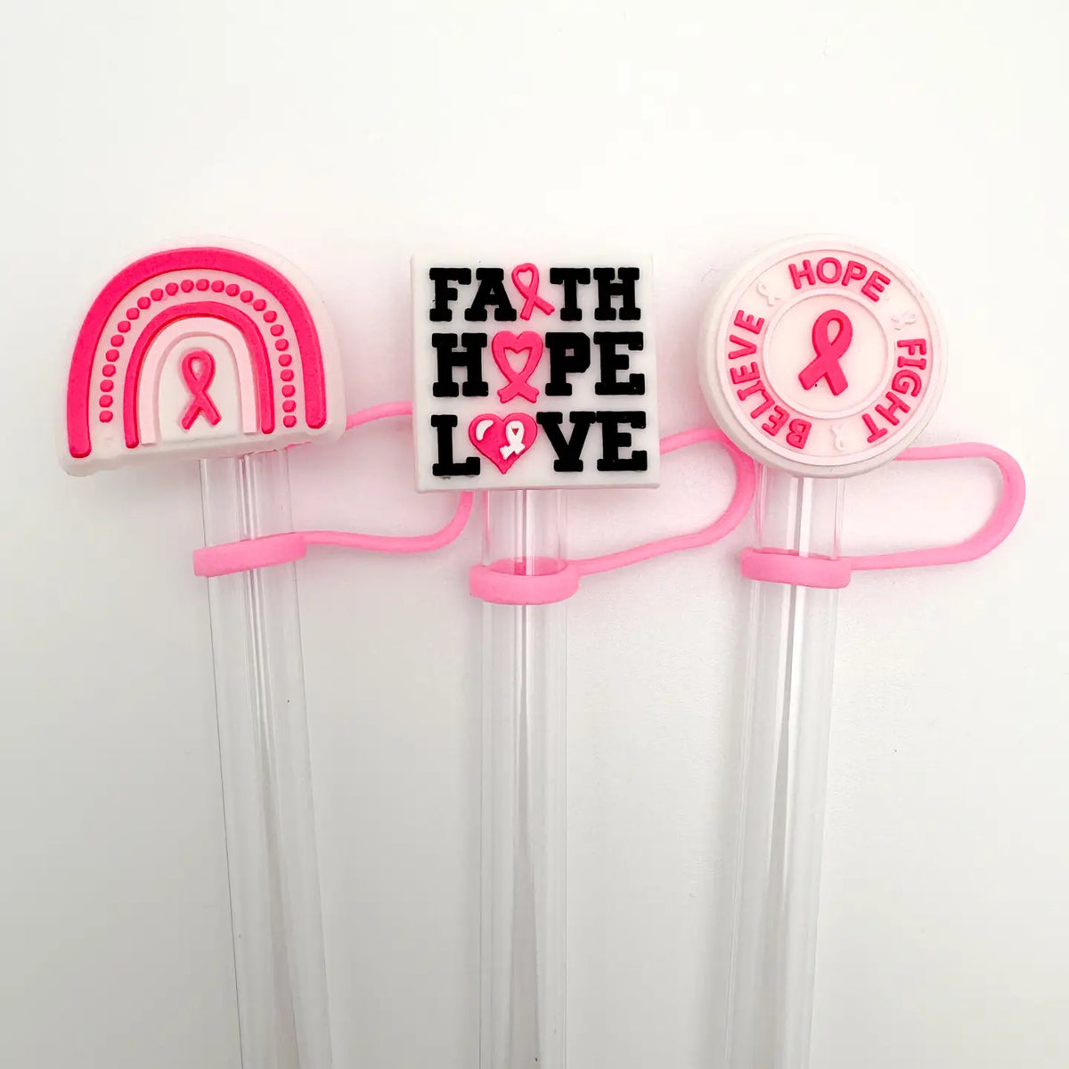 Breast Cancer Awareness 3 Pack Straw Toppers