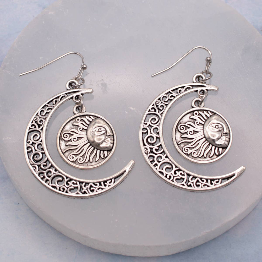 Silver Filigree Cresent Moon Sun Earrings