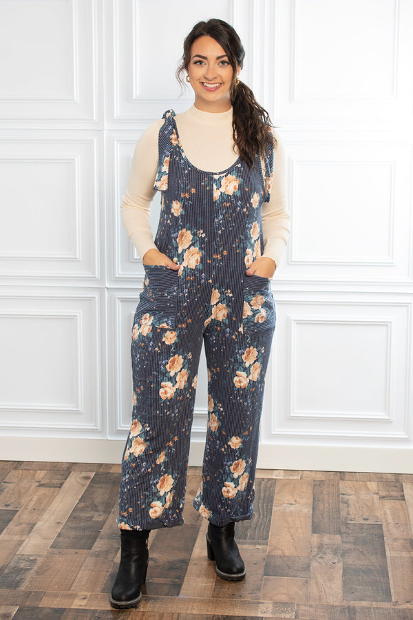 Moving On Up Romper-Navy