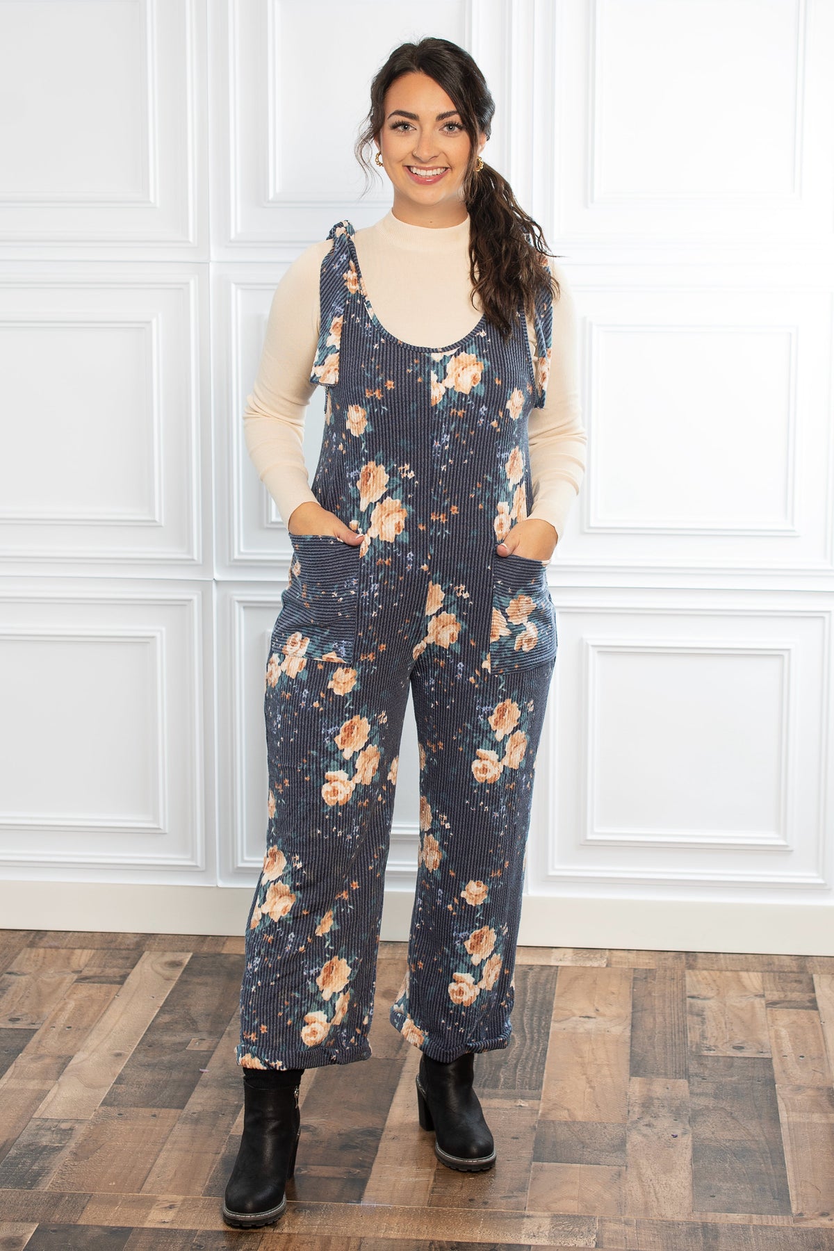 Moving On Up Romper-Navy