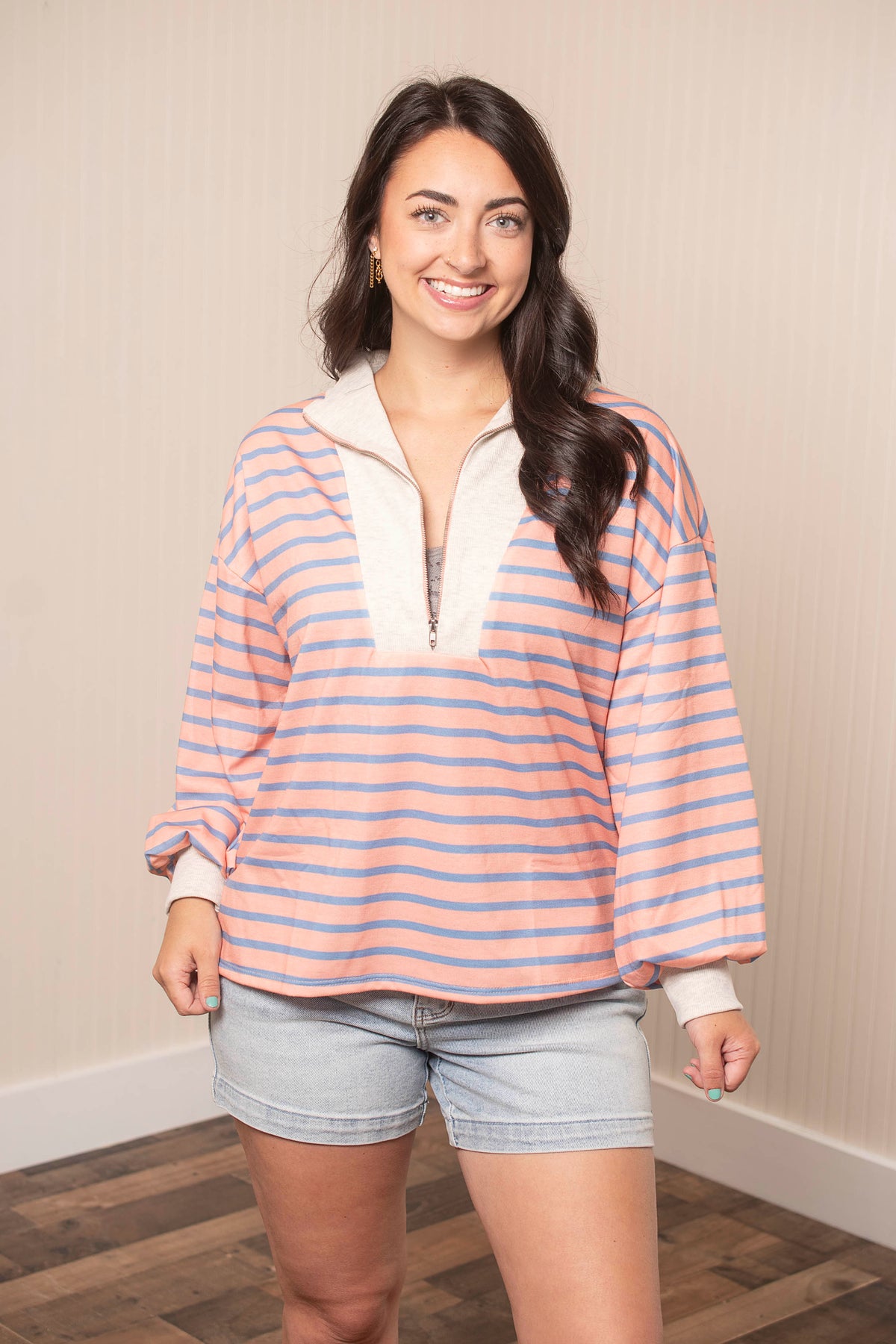 Stripe & Chill Pullover - Coral