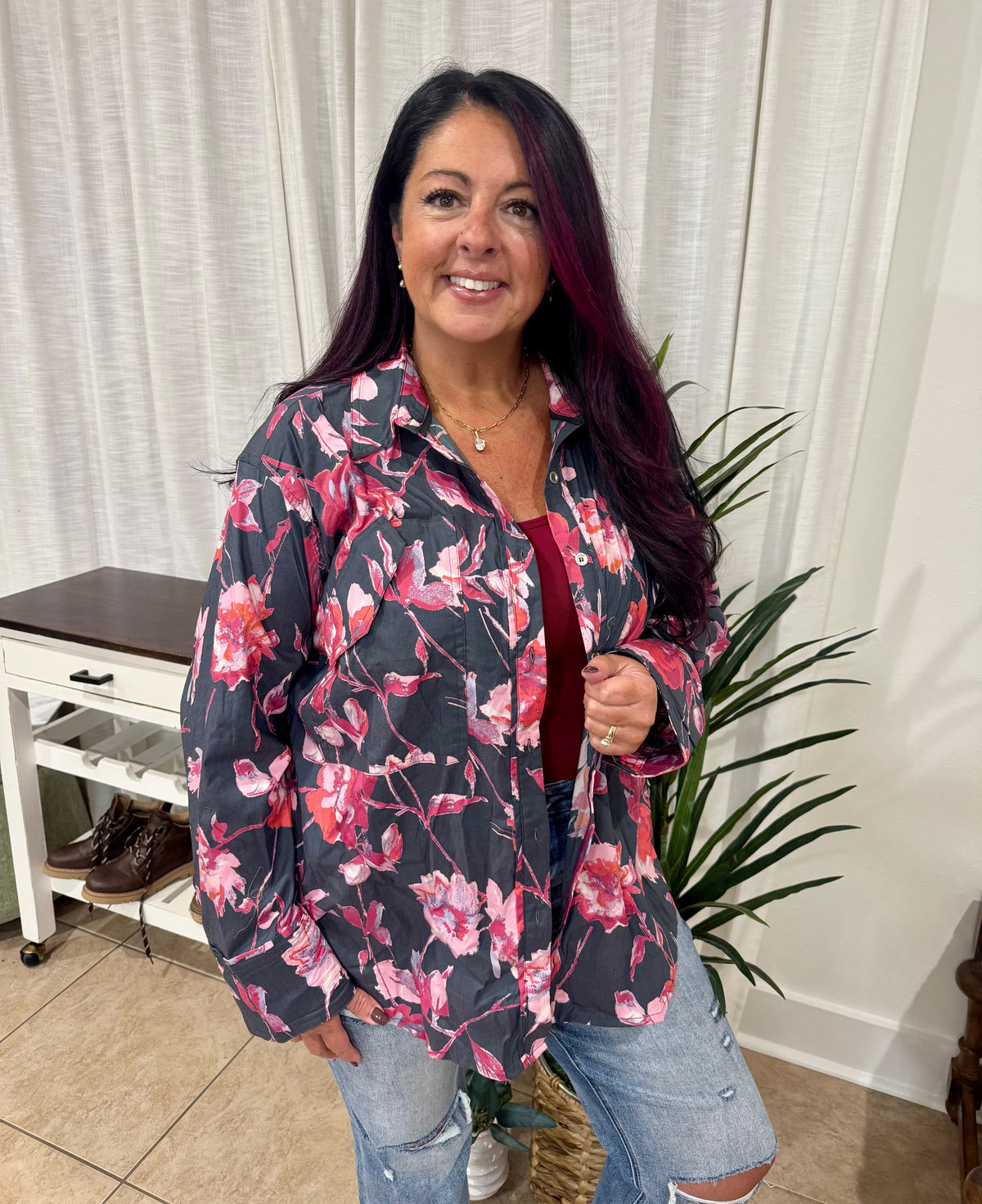 Floral Print Long Sleeve Blouse