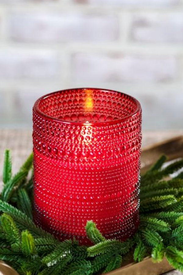 5" Red LED Beaded Glass Candle