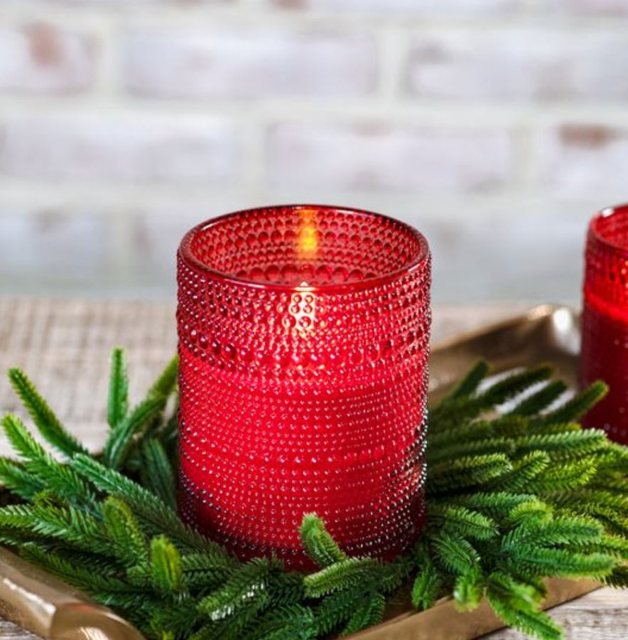 5" Red LED Beaded Glass Candle