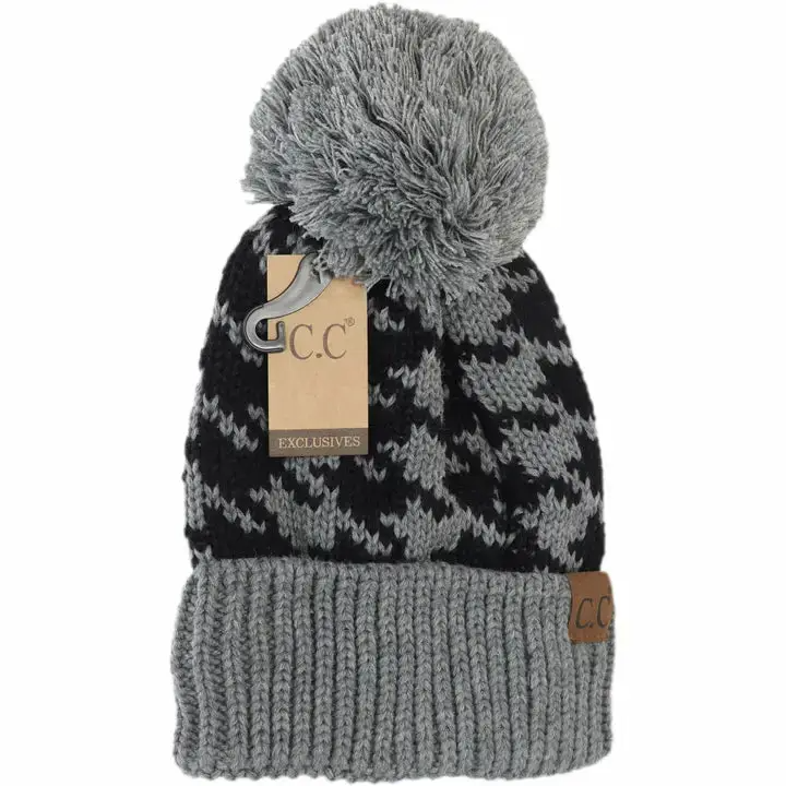 C.C Houndstooth Pom Beanie - Multiple Colors