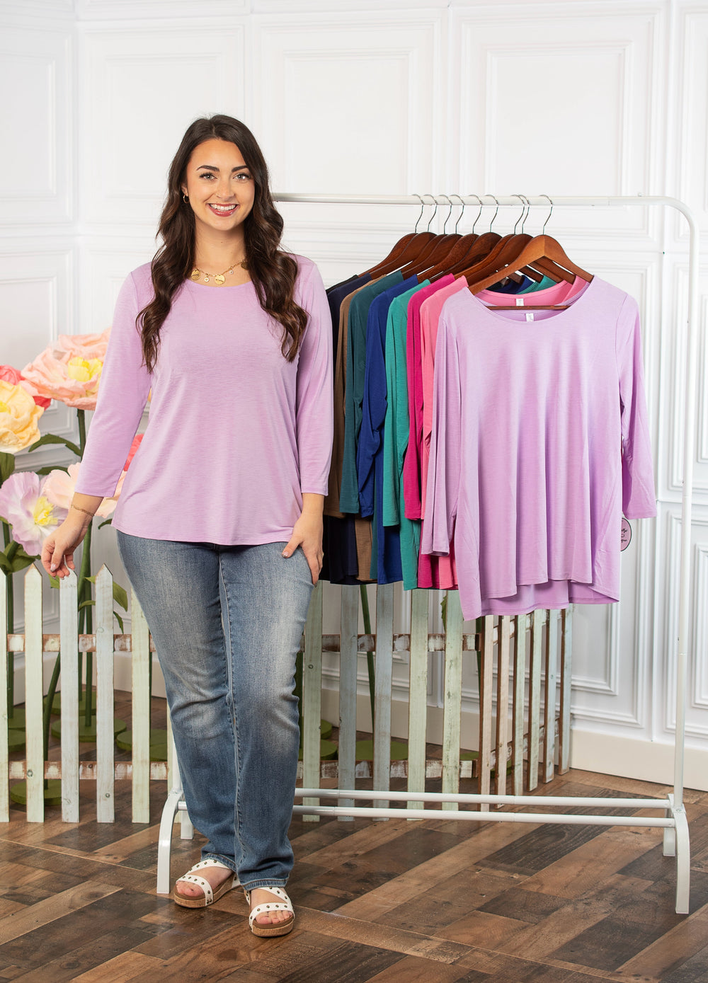Dear Scarlett Solid Round Neck Long Sleeve