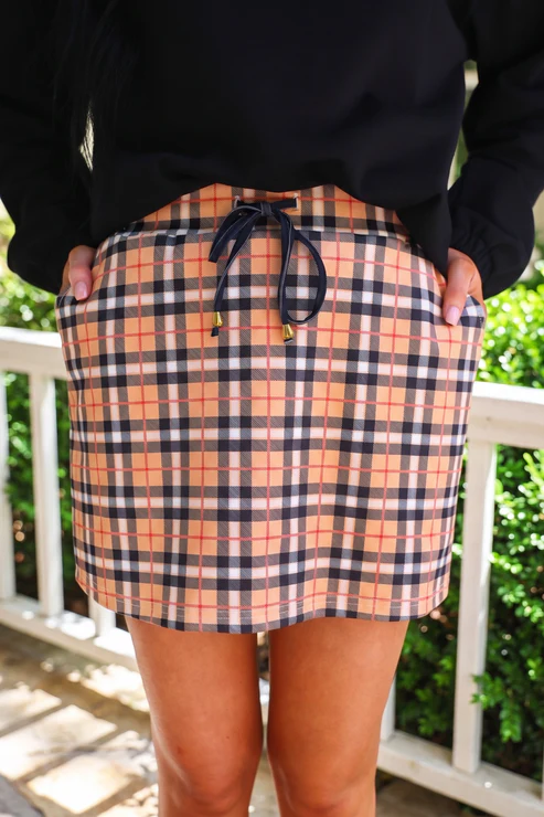 Nora Plaid Skort - Brown