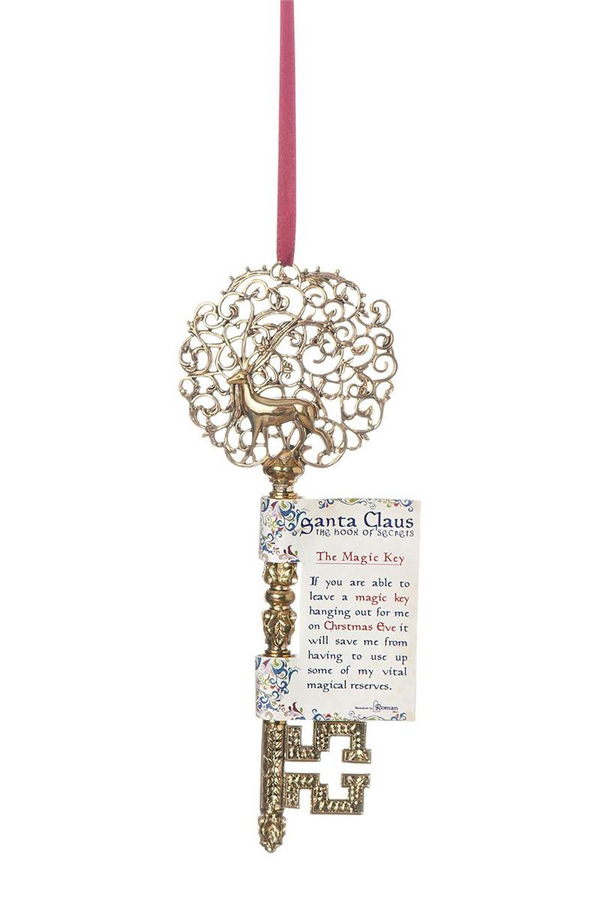7"H Book Of Secrets Key Gold With Deer Design Ornament