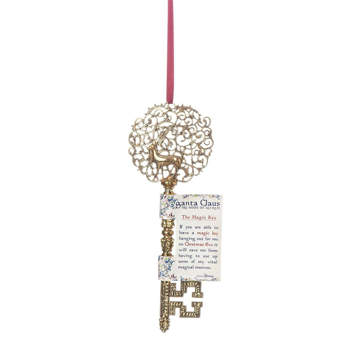 7"H Book Of Secrets Key Gold With Deer Design Ornament