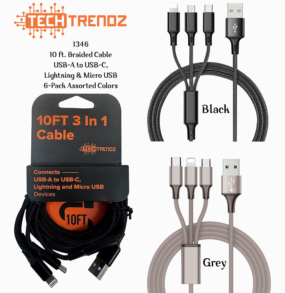 PREORDER- 3in1 10ft Fast Charging Cable