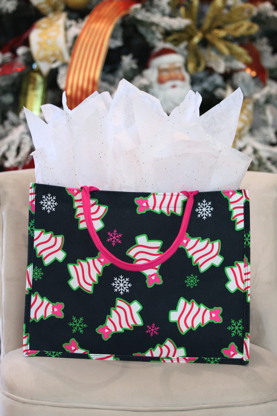 Bow Christmas Treats Tote Bag in Black