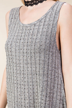 Rhinestone Embellished Sleeveless Top - Grey