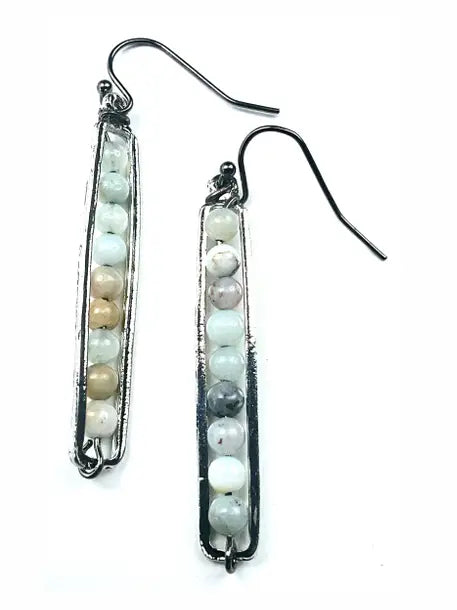 Thin Beaded Rect. Frame Earrings