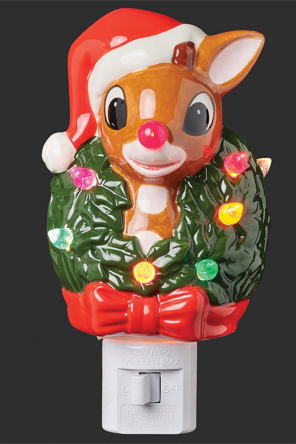 5"H Lighted Rudolph W/ Wreath Around Neck Night Light