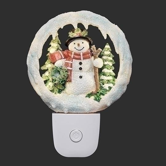5.5"H Lighted Snowman W/ Wreath Night Light With Swivel Plug