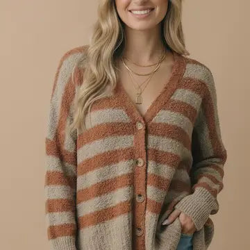Pop Into Cozy Cardigan - Caramel/Taupe