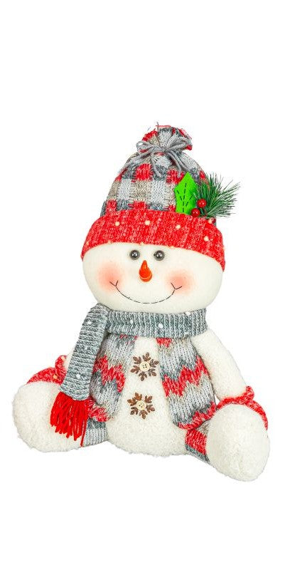 Splendid Snowman Sitter with Plaid Hat
