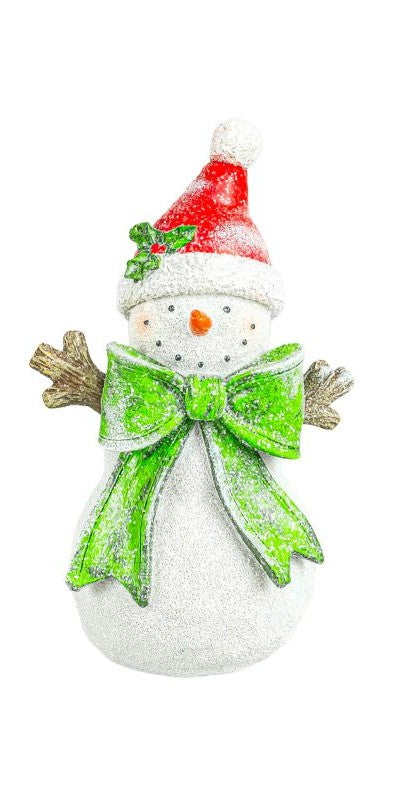 Traditional Bow Snowman Stander with Green Bow