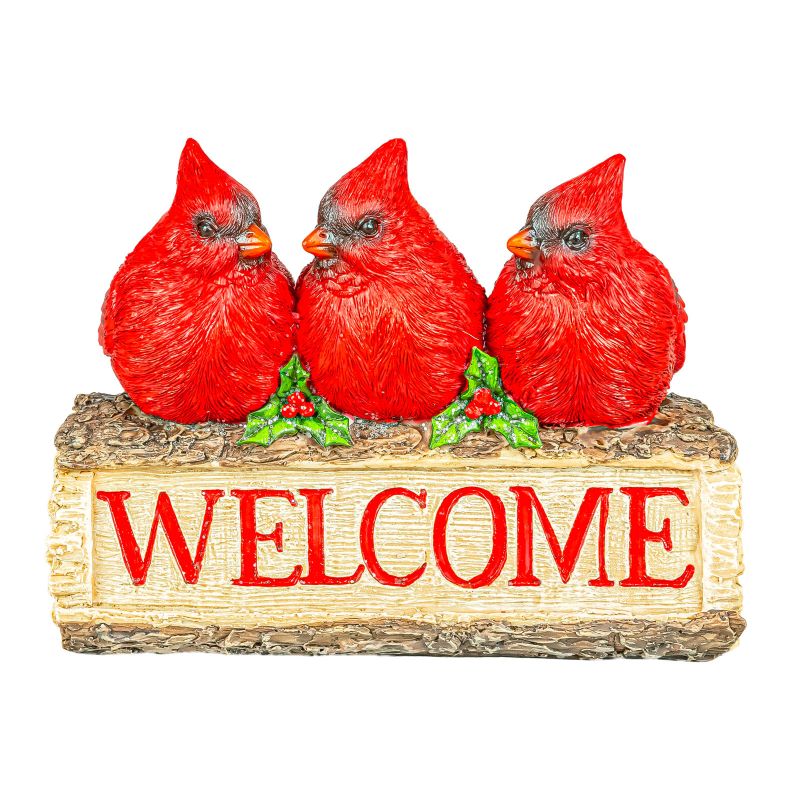 Perched Cardinal Trio Welcome Log