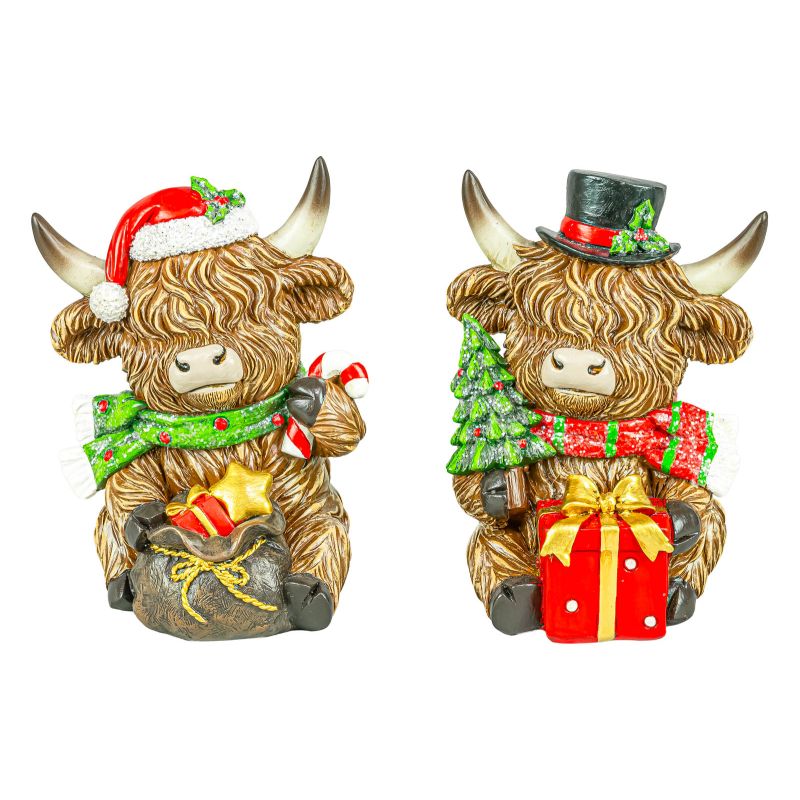 Holly Jolly Highland Cow 6" Sitter - Multiple Designs