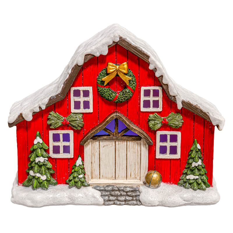 White Christmas Tabletop Barn with Lights