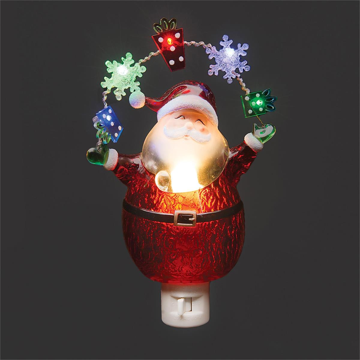 7.75"H Santa With LED String Snow & Gift Icons Night Light