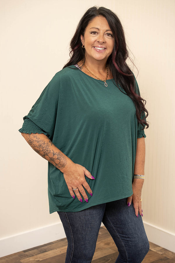 Oversized Smocked 3/4 Sleeve Poncho Blouse - Multiple Colors