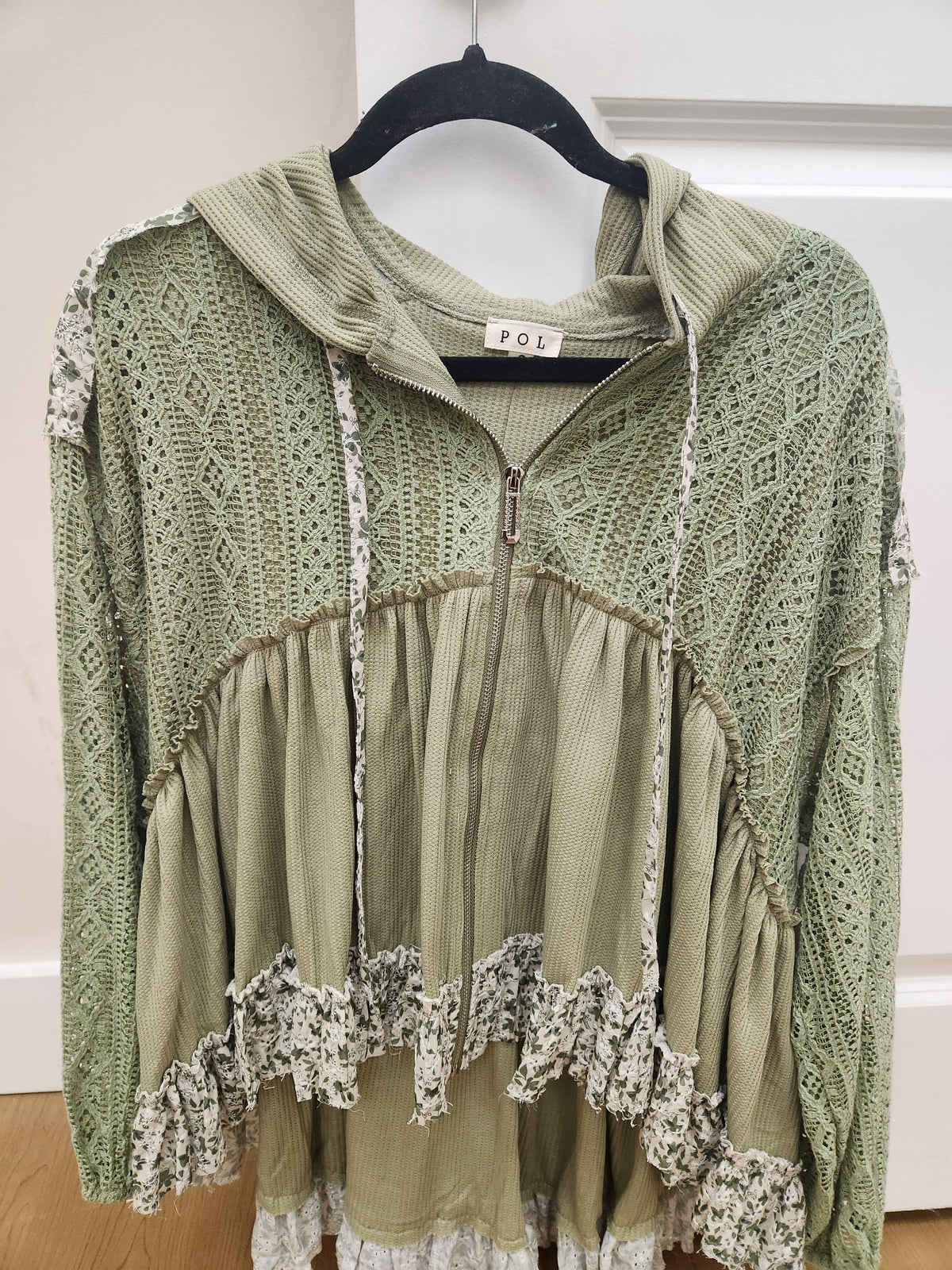 Crochet Lace Ruffle Zip Top