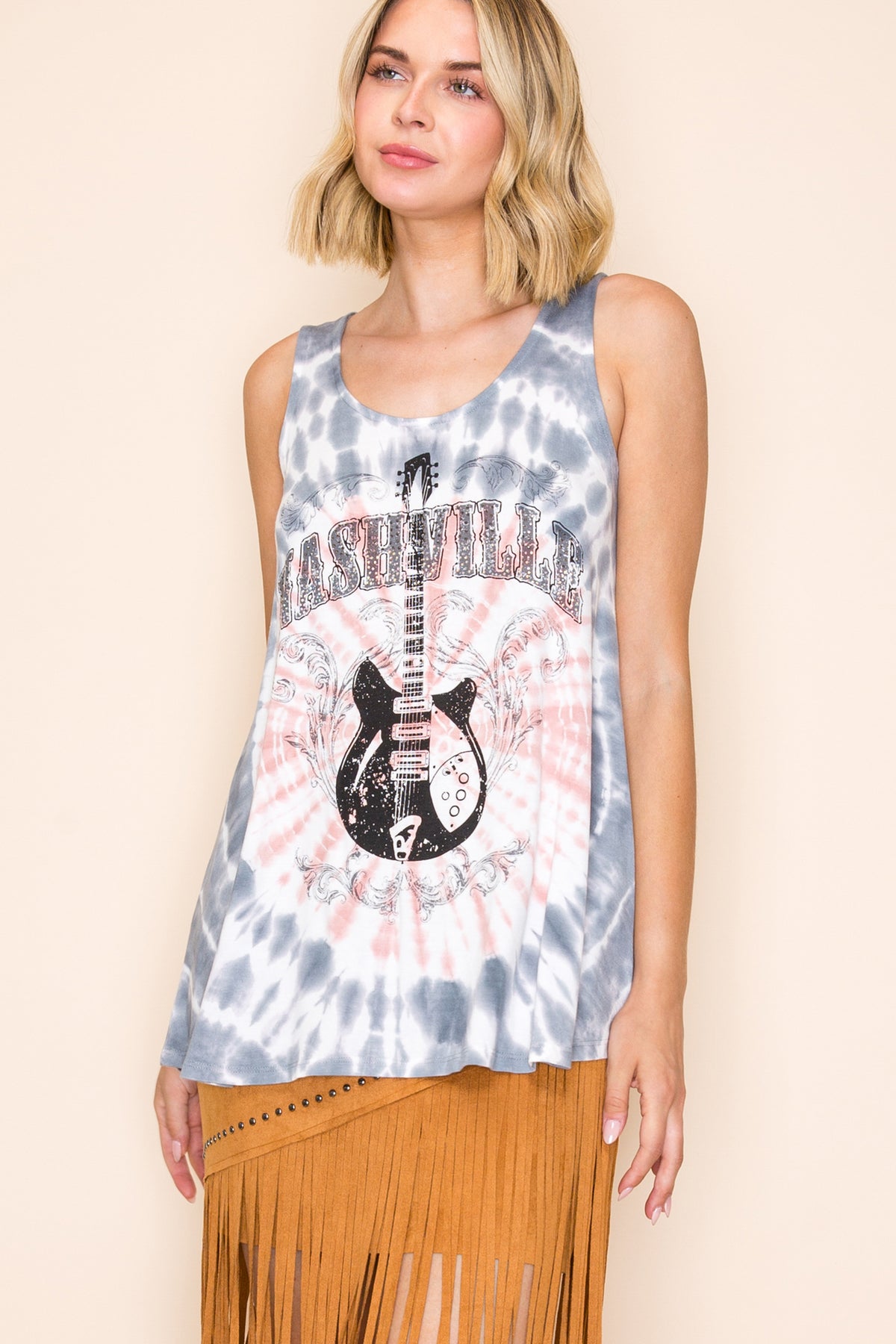 Nashville Guitar Printed Top - Grey