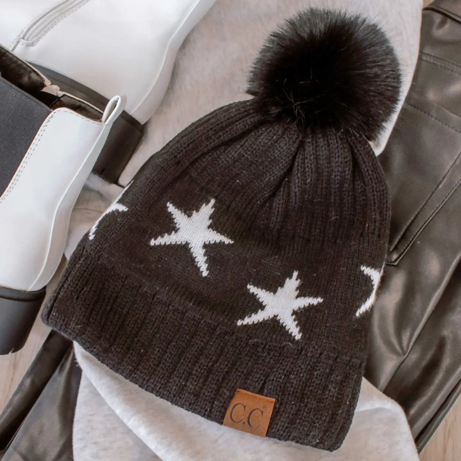 C.C Star Print Pom Beanie