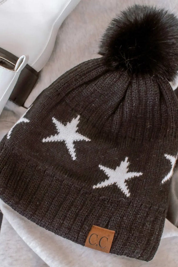 C.C Star Print Pom Beanie