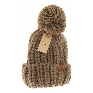 C.C Chunky Knit Yarn Pom Beanie - Multiple Colors