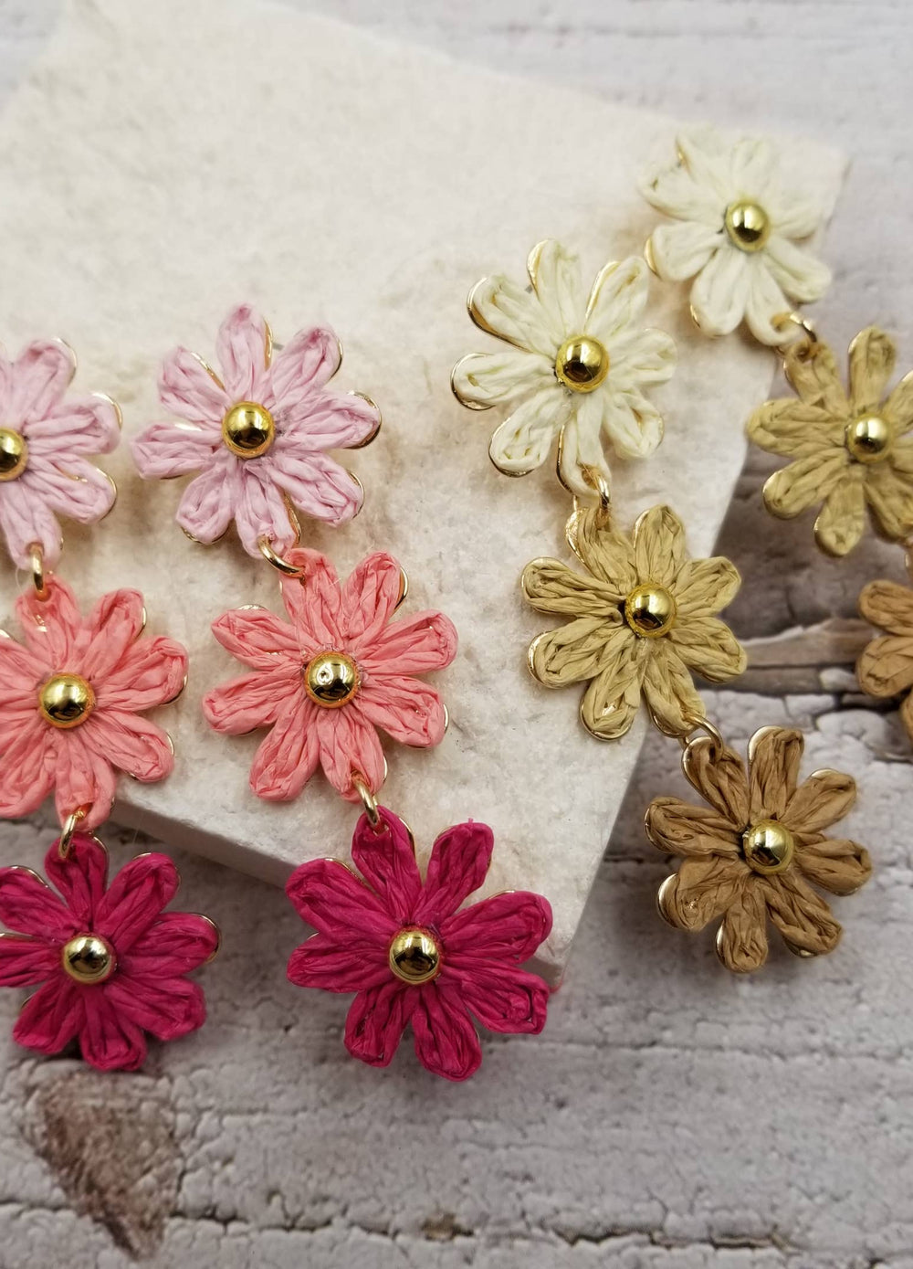 Handmade Flower Rattan Pom Poms Earrings