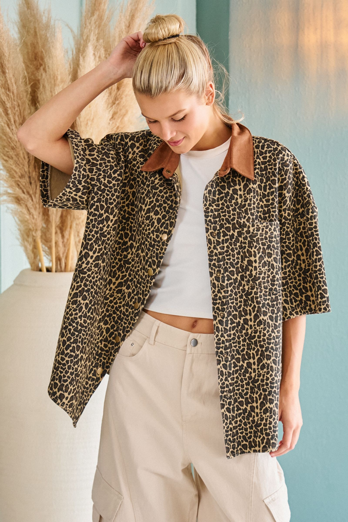 Leopard Collared Button Down Shirt