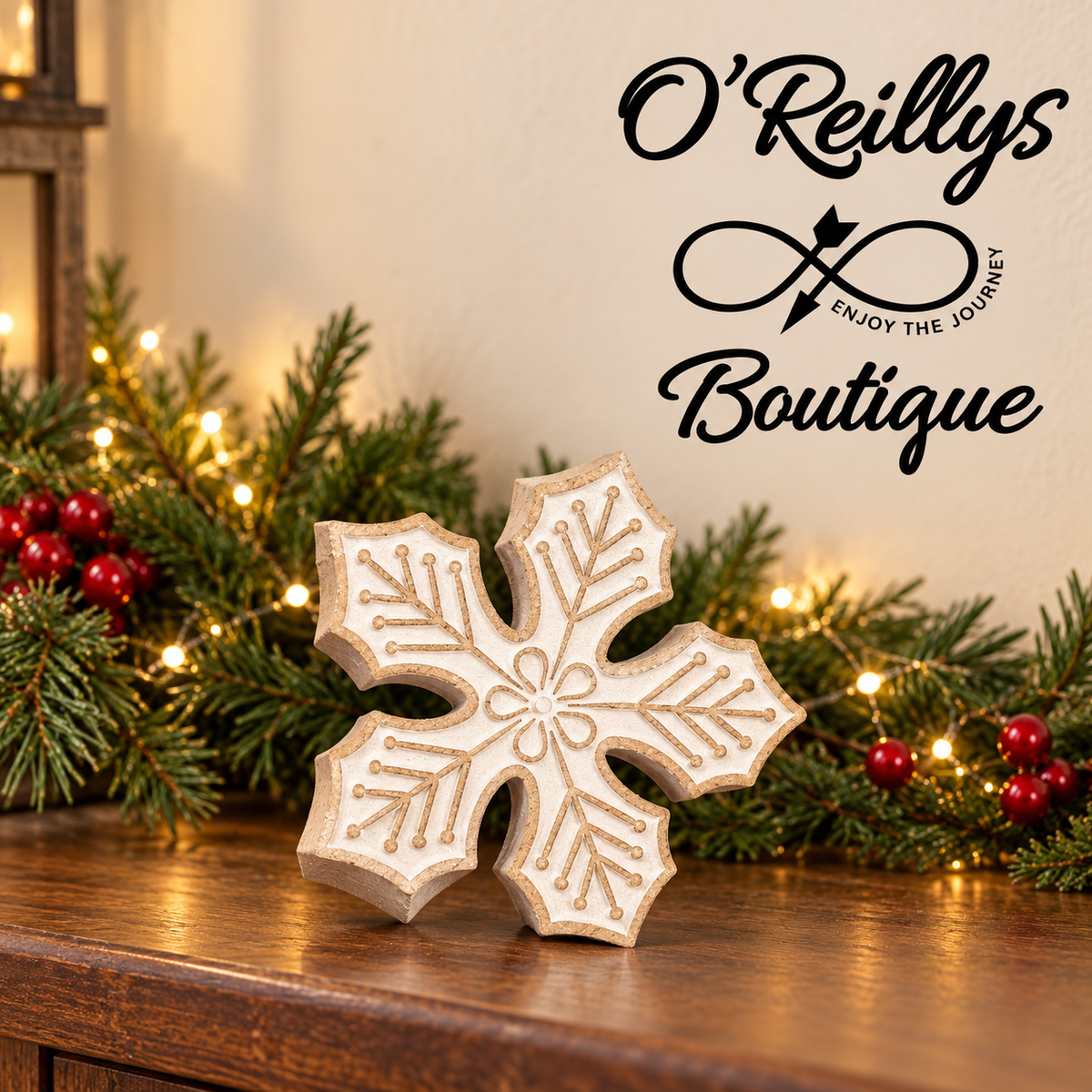 Wood Engraved Holiday Snowflake W/ Glitter - Multiple Sizes