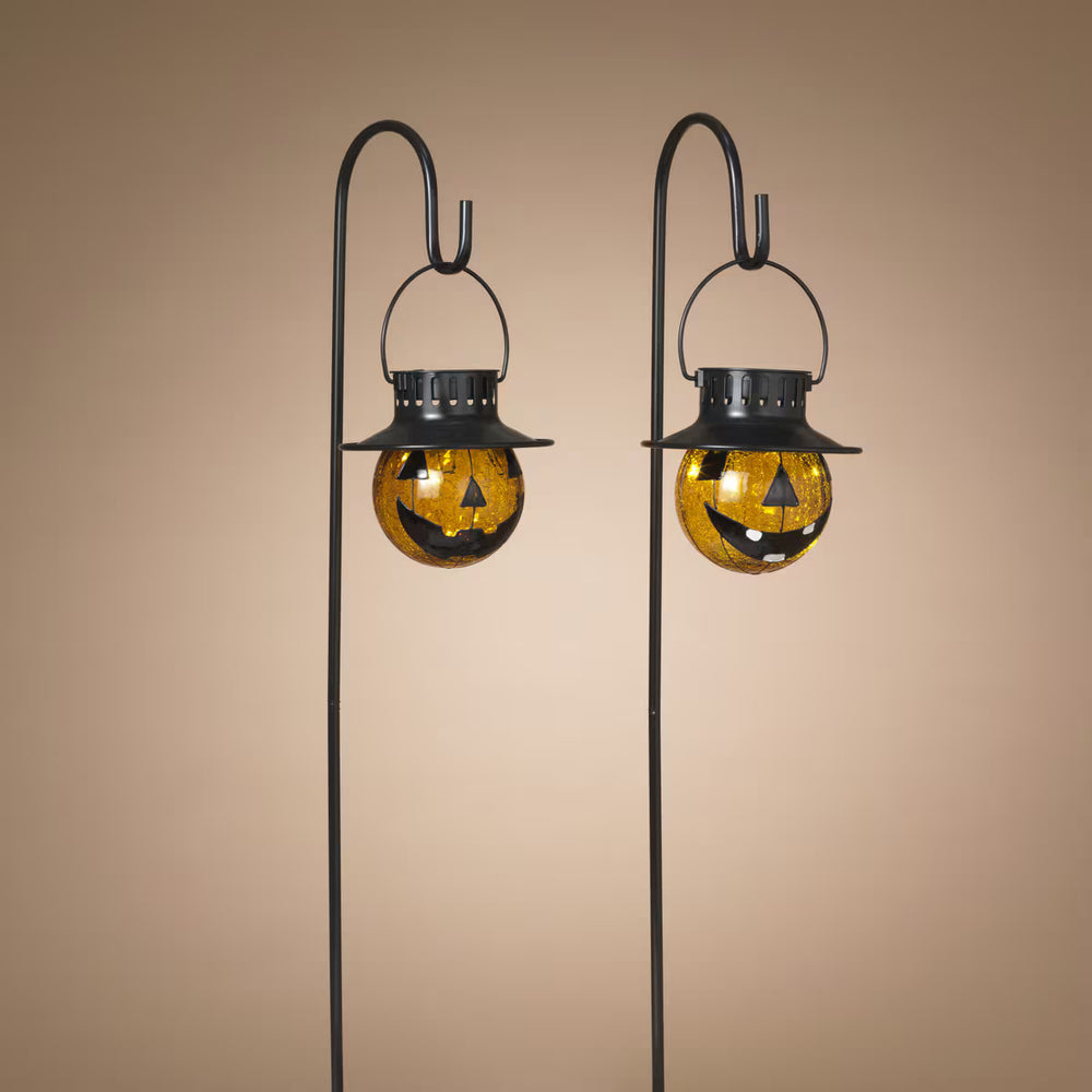 31.7"H Solar Lighted Metal & Crackle Glass Lantern